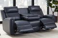 Blue Genuine Leather Power Recliner Sofa Couch with USB Port.