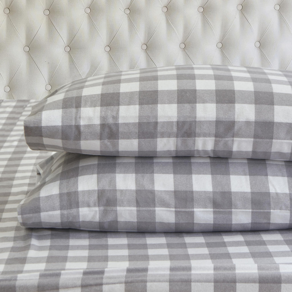 Buffalo Check Plaid Flannel Sheet Set, Gray