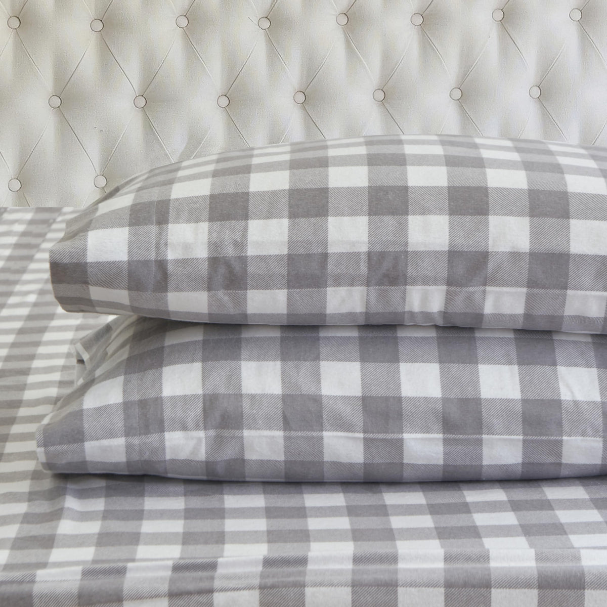 Buffalo Check Plaid Flannel Sheet Set, Gray