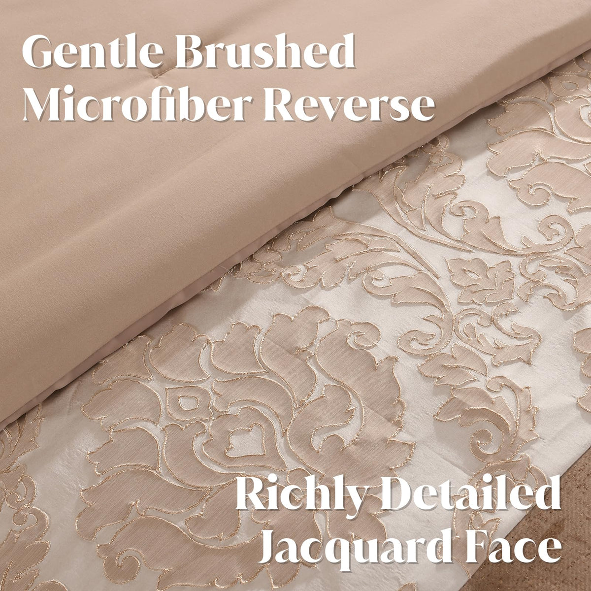 Beige Brown Gold Comforter Set, Luxury Jacquard Bedding 7 Pcs