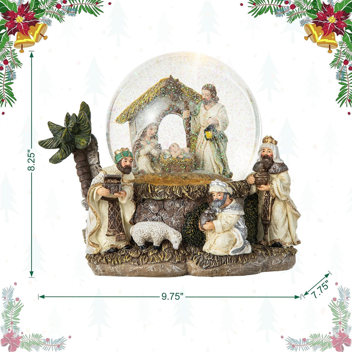 150mm Lighted Musical Christmas Snow Globe,Oversized Resin Holy Family Nativity Figurines Scene Water Globe,Xmas