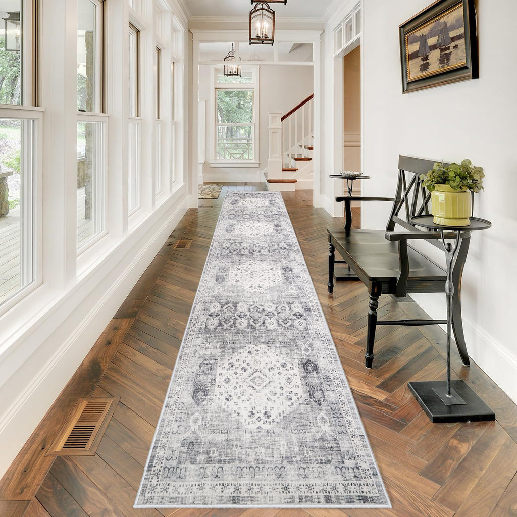2'6x12 Hallway Runner Rug - Vintage Washable Kitchen Rugs with Non Slip Backing Soft Stain Resistant Carept Bedroom