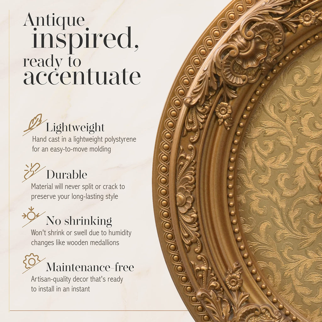 Golden Leaf Chandelier Ceiling Medallion and Fan Medallion, 36 inch