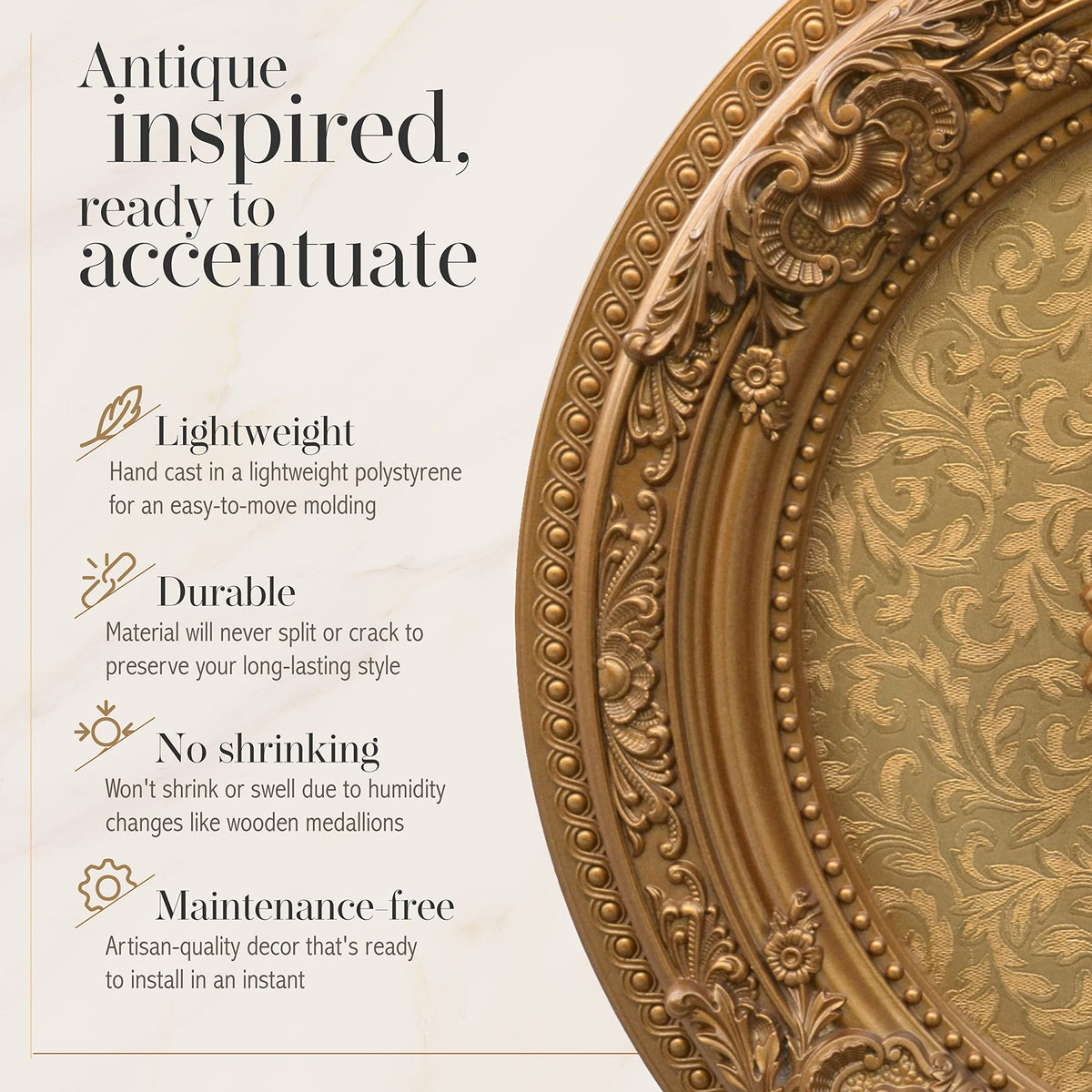 Golden Leaf Chandelier Ceiling Medallion and Fan Medallion, 36 inch