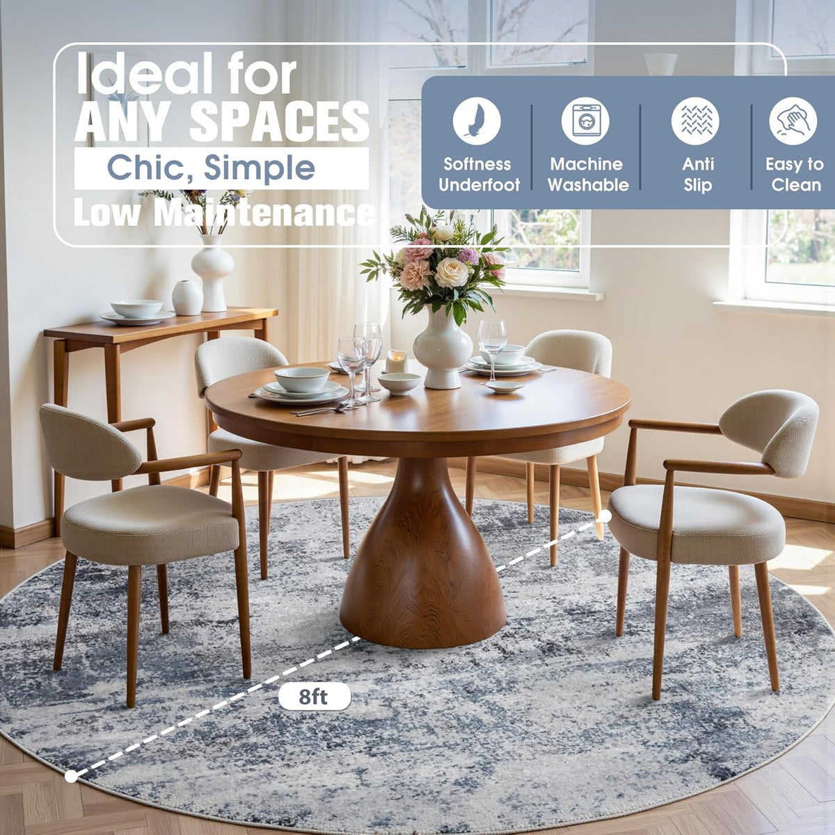 Round Rug Circle Rug Washable: Carpet Circular Area Rug for Entryway Kitchen Bedroom Dining Room Living Room