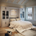 Farmhouse Murphy Bed Queen, 85" Wall Bed Folds to Save Space, Concealed Bed Frame with 2 Glass Storage Cabinets and Wall Mounted Features for Apartment/Office/Guest Room