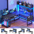 L Shaped Gaming Desk with Hutch, 57.5" Reversible Corner Computer Desk with Storage Shelves, Gaming Desk with