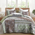 Patchwork Quilt Bedding Set, Boho Bedspread, Brown Green