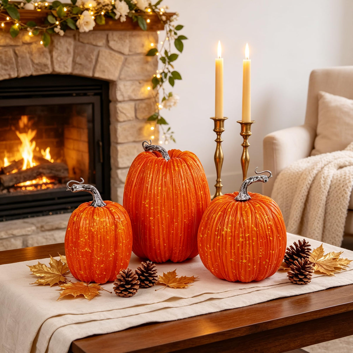 Artificial Pumpkins Fall Decor Orange Foam Pumpkin, 3 Pack