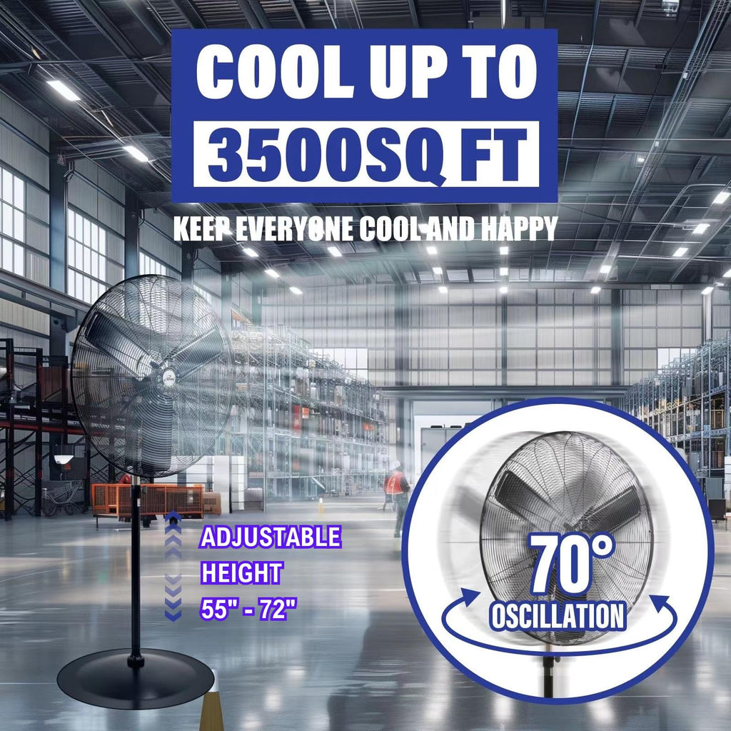 30" Commercial Pedestal Oscillating Fan - Shop, Garage, Warehouse - 120V, 1.8A, 8400 CFM
