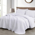 Wilmer 3-Piece Waffle Quilt Set, White, Soft and Cozy Waffle Weave Textured Lightweight Bedspread for All