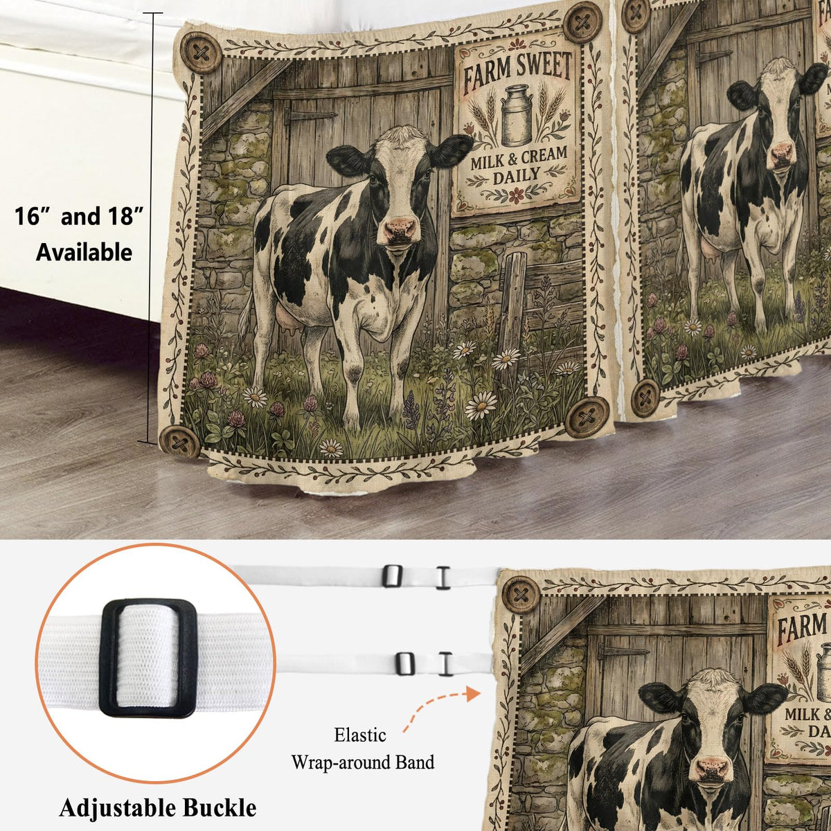 Holstein Cow Bed Skirt Size Bed Skirting 16 Inch Drop Adjustable Elastic Dust Ruffles Wrap Around Bedskirt