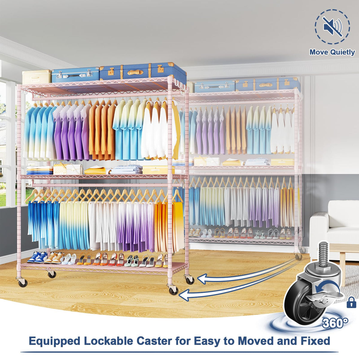 P8 Max Heavy Duty Clothes Rack(With Extended Width Design) Rolling Clothing Racks for Hanging Clothes,Portable