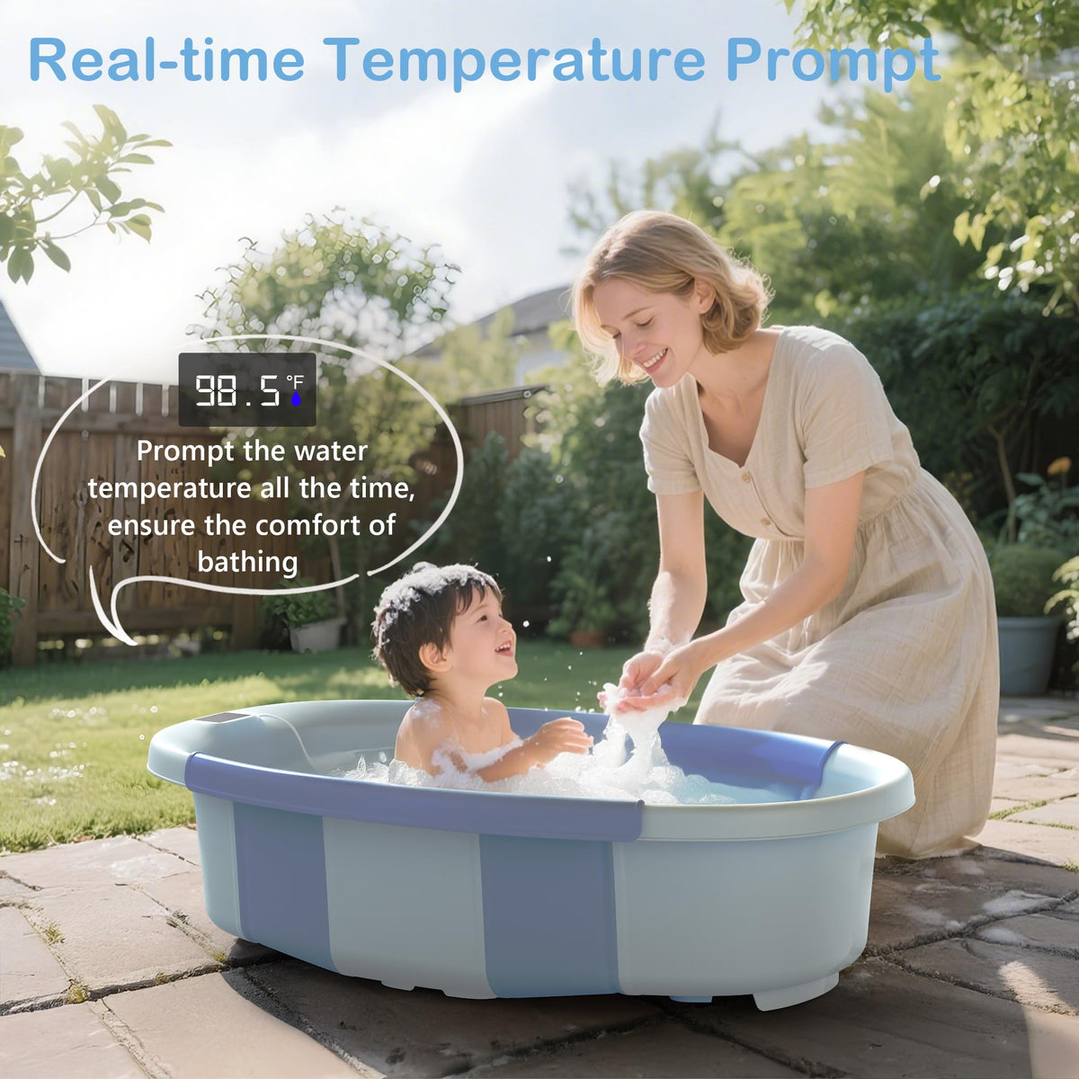 Collapsible Baby Bathtub - Large Baby Bath Tub with Thermometer & Cushion | Travel Portable Newborn Infant Bathtub