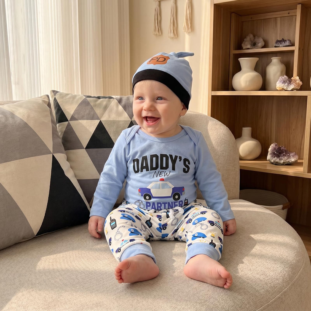 Newborn Baby Boy Clothes Long Sleeve Romper Pants Hat Set