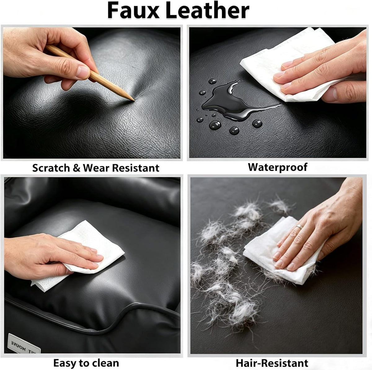 Faux Leather Dog Bed, Waterproof Cat Sofa Bed with Non-Slip Bottom