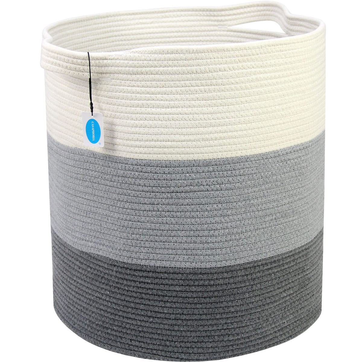 Cotton Rope Storage Basket for Organizing,Round Blanket Basket Living Room,Woven Laundry Basket with Handles