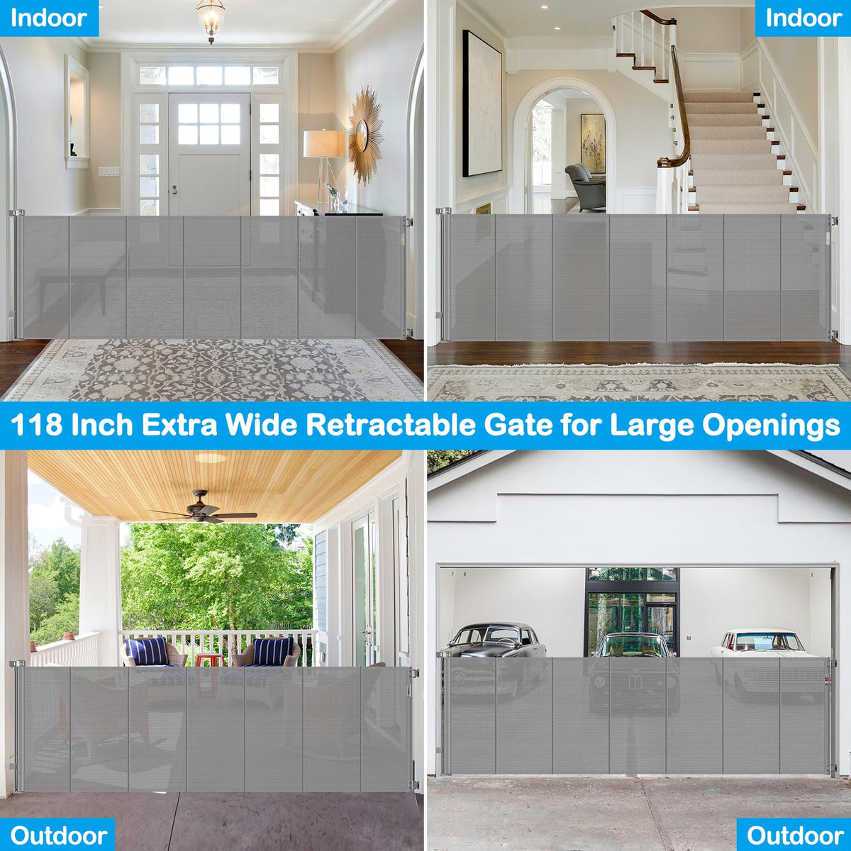Reinforced 42" Extra Tall X 159" Extra Wide Baby Gate Retractable Baby Gates Prevent Babies and Dogs from Squeezing