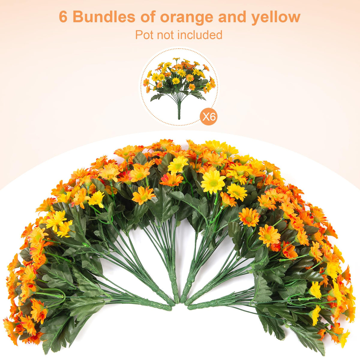 Fake Mums Fall Artificial Flowers for Outdoor Decoration 6 Bundles