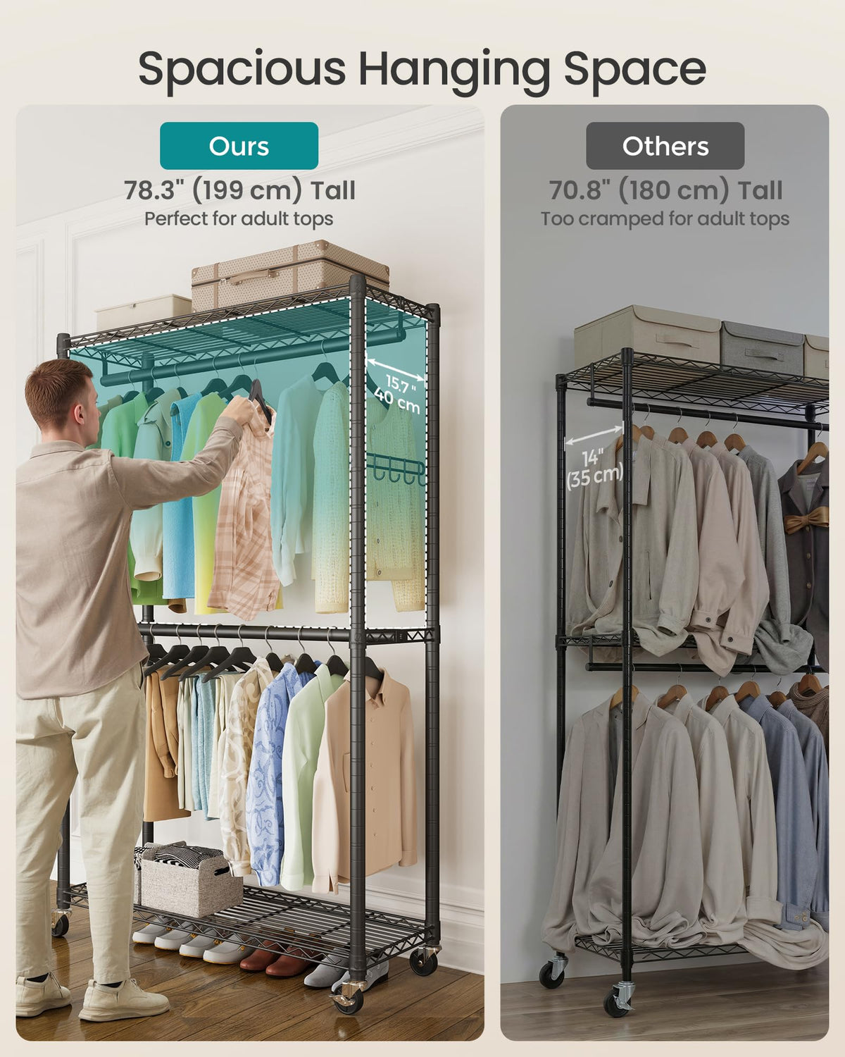 Heavy-Duty Clothes Rack, Portable Closet on Wheels, Garment Rack
