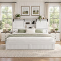 Farmhouse Bed Frame Wood with Headboard Storage, White
