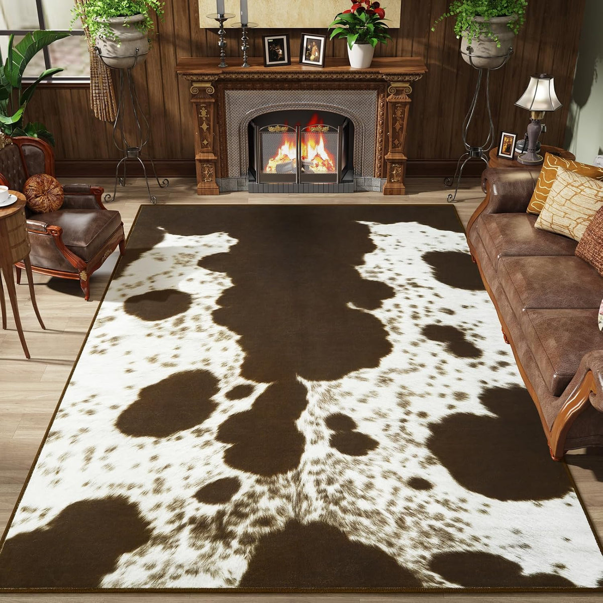 Faux Cowhide Rugs Bedroom, 8x10 Cow Print Area Rug | Machine Washable Non-Slip Stain Resistant Rug Premium Western