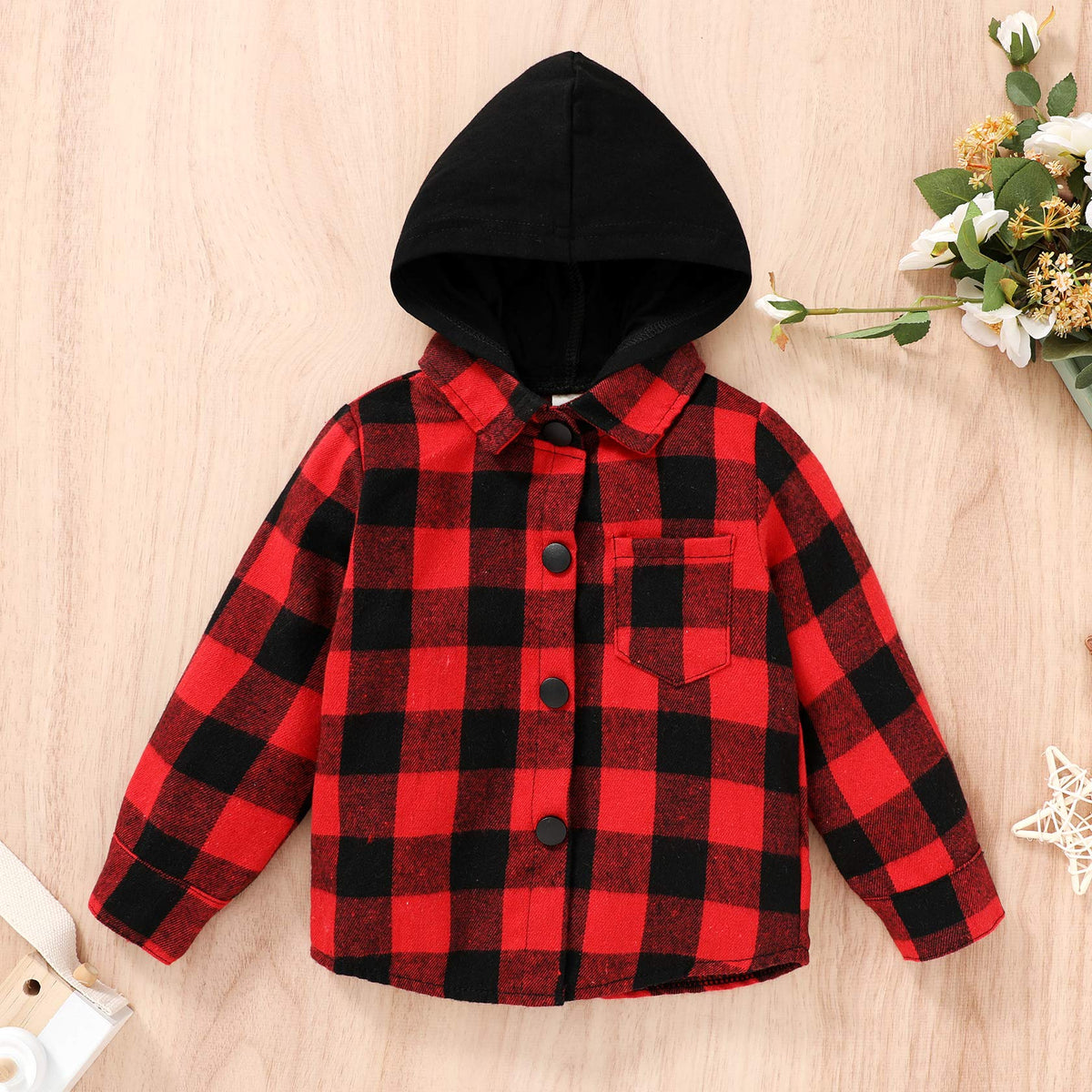 Toddler Baby Boys Girls Flannel Hooded Plaid Shirt Jacket