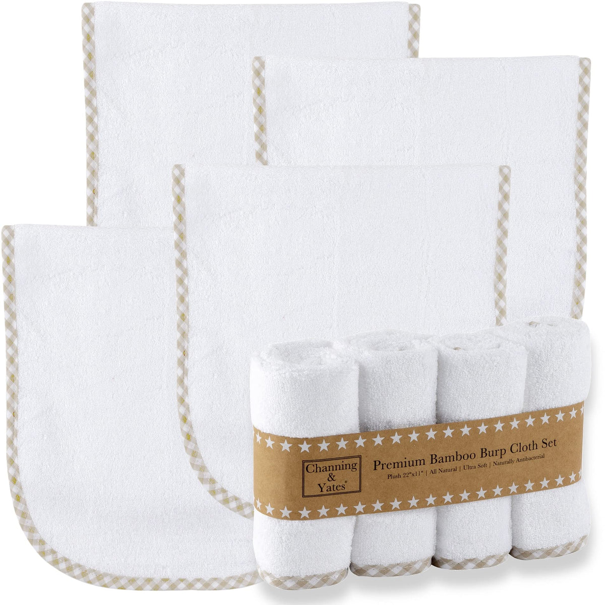 Premium Boutique Organic Burp Cloths (4-Pack) Large Face Washcloths - Baby Burp Cloths for Eczema - Thick 22 x 11in