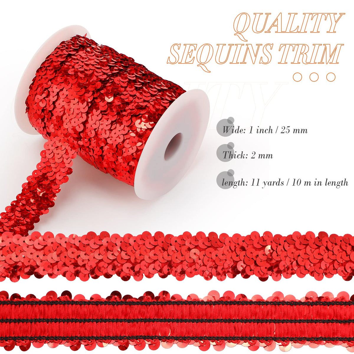 Red Sequin Trim, 1 Inch Glitter Ribbon for Halloween Craft - 11 Yard
