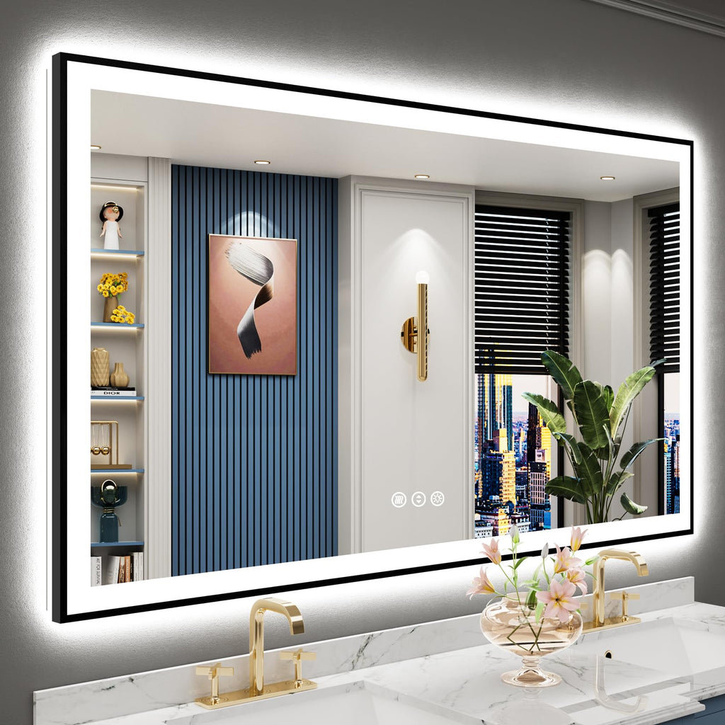 60x36 Black LED Bathroom Mirror, Backlit & Front Lit Lighted Mirror