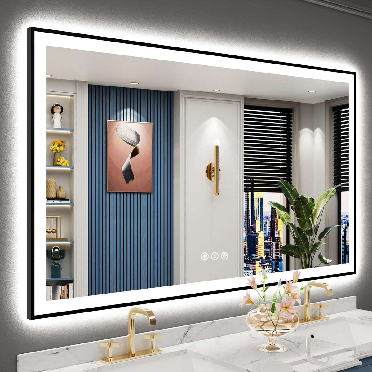 60x36 Black LED Bathroom Mirror, Backlit & Front Lit Lighted Mirror