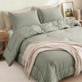 Comforter Set, Fluffy Green Gingham Plaid Bedding, 3 Pieces