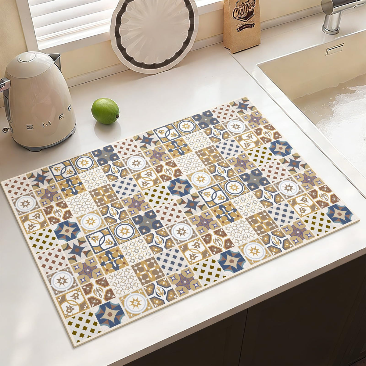 Boho Coffee Mat Cuttable Placemat Quick Dry Dish Mat Counter Sink 16"X24" (Elegant Mosaic C)