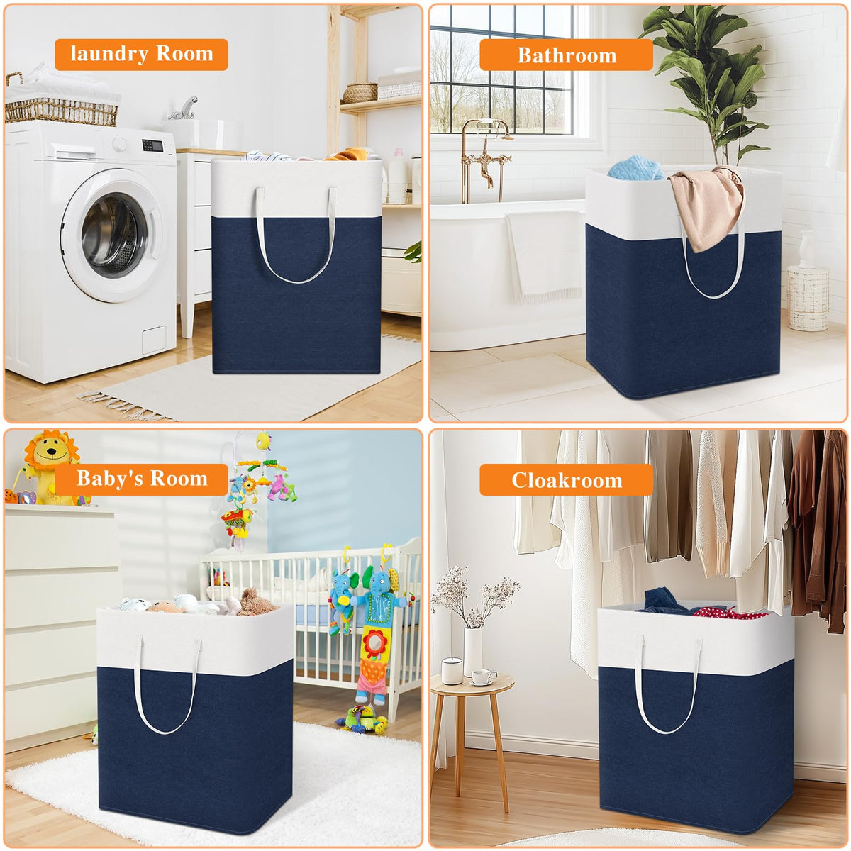 Laundry Basket 3-Pack, Laundry Hamper, 125L-Blue