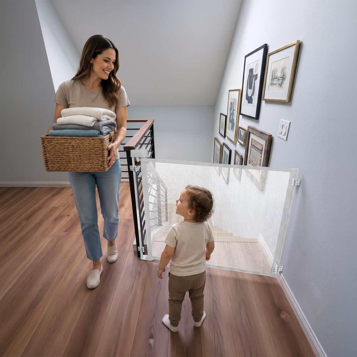 72 Inch White Retractable Baby and Dog Gate, Made in USA
