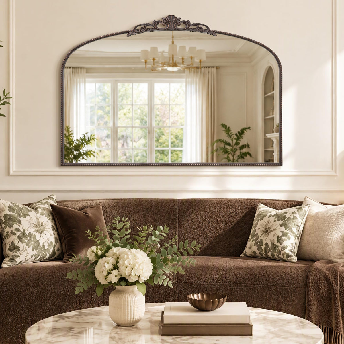 Large Bronze Vintage Mirror: 48"x33" Baroque Antique Wall Mirror