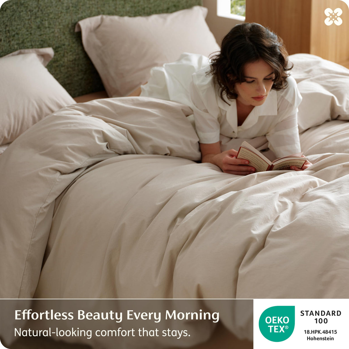 PureWoven 100% Washed Cotton Duvet Cover Set Twin, Oatmeal