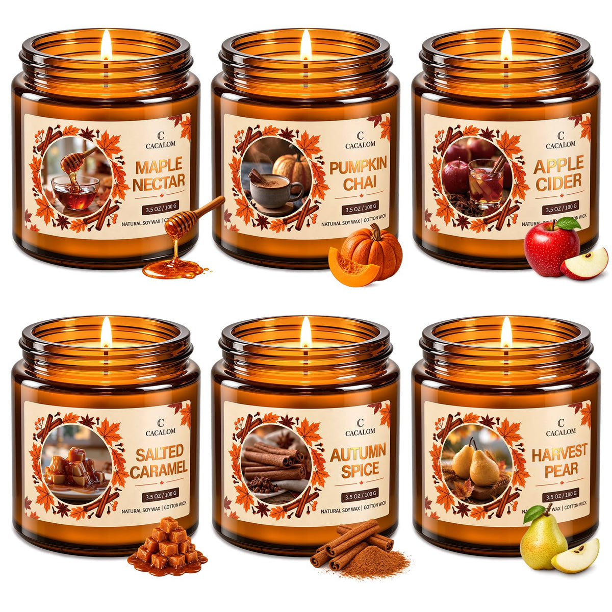 Fall Candles Set, Scented Candles, Gift Ready, 6 x 3.5oz
