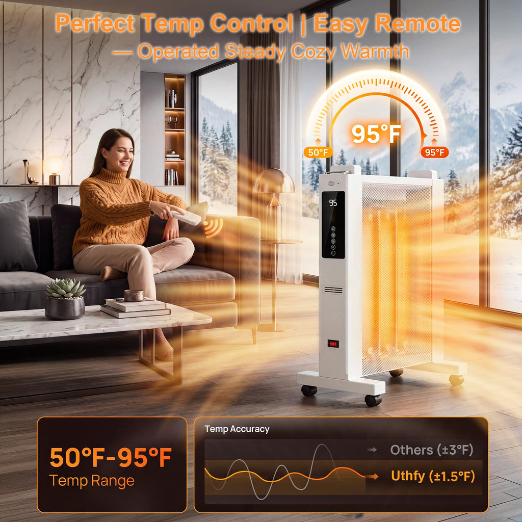26" Space Heater for Large Room, 1500w Electric Mica Panel Heater, 3 Sides Heating, 12H Timer, Remote, 3 Modes