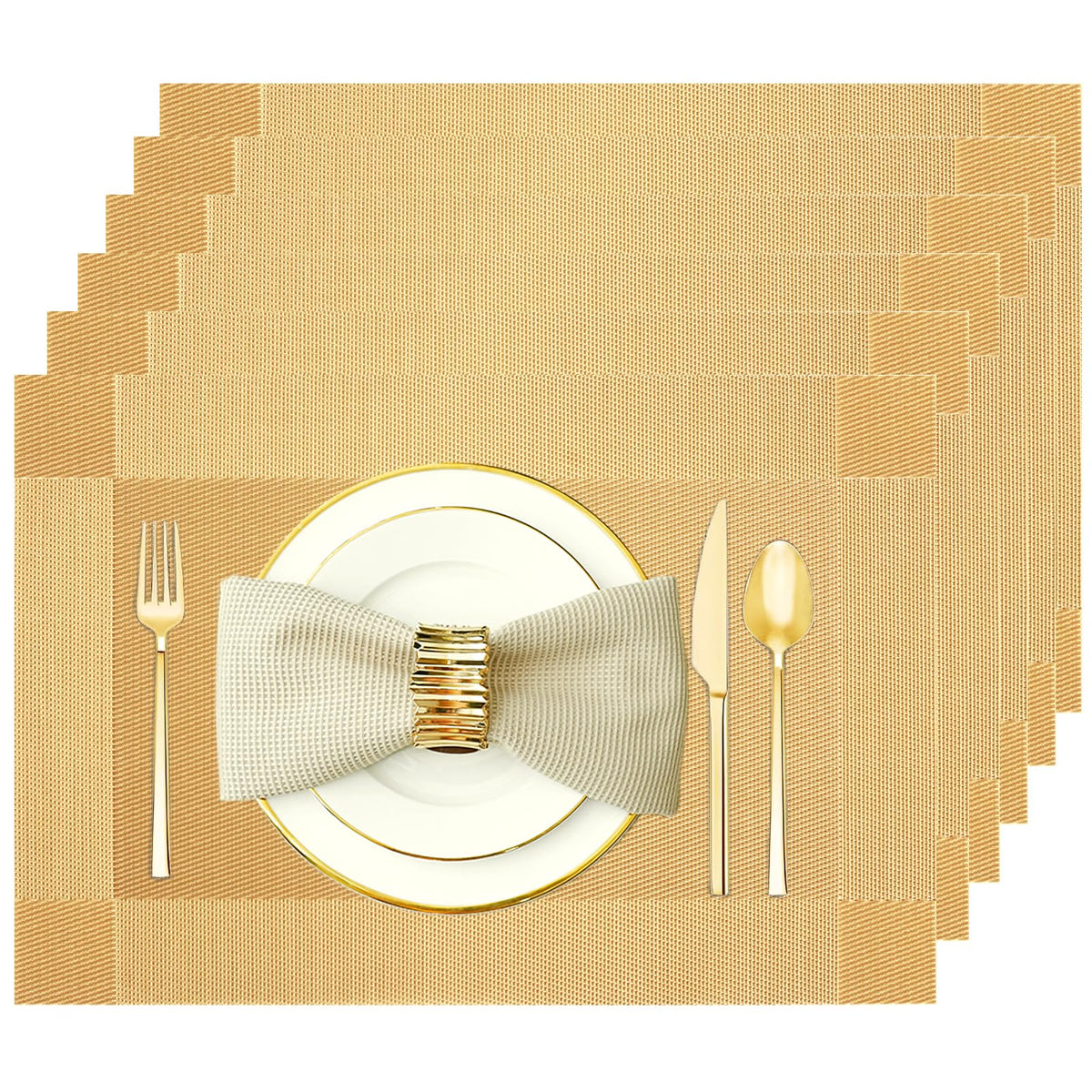 Gold Vinyl Placemats Set of 6, Heat Resistant Table Placemats
