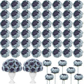 50 Pcs Artificial Peony Flower Heads 3.5 Inch with Stem, Gray-Blue