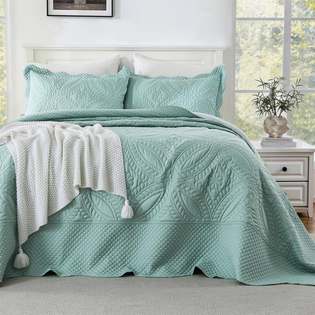 Oversize Bedspread 128"x120", 3 Piece Quilt, Lightweight Aqua Sky Bed Quilt Set for All
