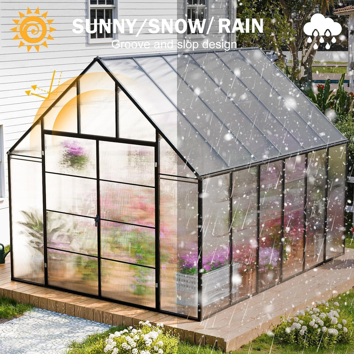 16x10x10 FT Polycarbonate Greenhouse for Outdoors w/3 Windows