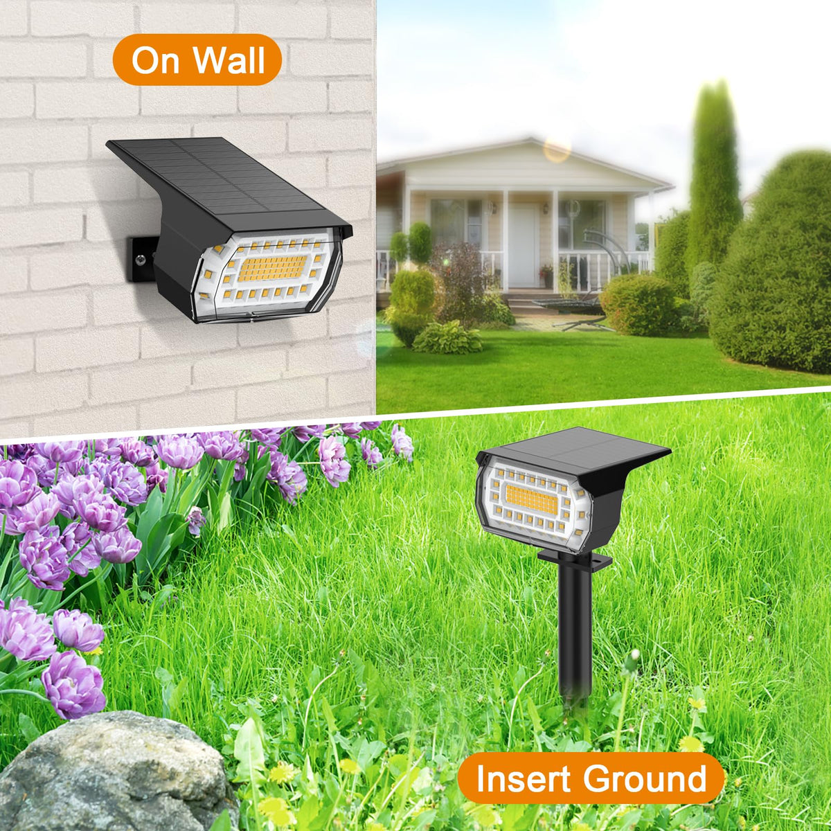 Solar Spot Lights Outdoor IP67 Waterproof, 4 Pack/76 LED, Warm White