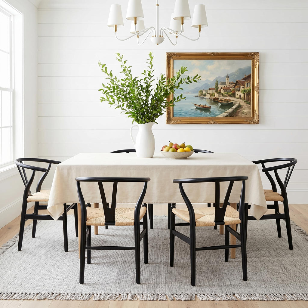 Wishbone Dining Chairs Set of 2 (Black Frame + Natural Cord)