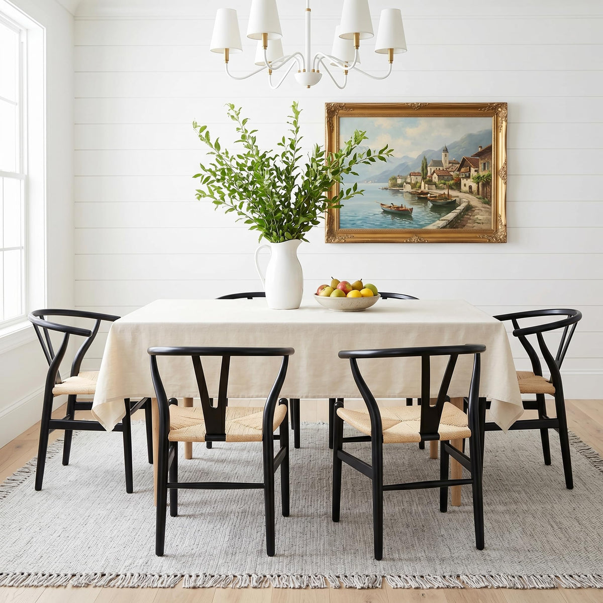 Wishbone Dining Chairs Set of 2 (Black Frame + Natural Cord)