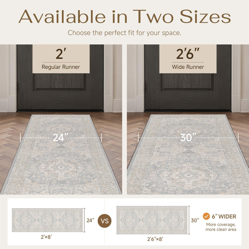 2'6x8 Blue Runner Rug Vintage Carpet