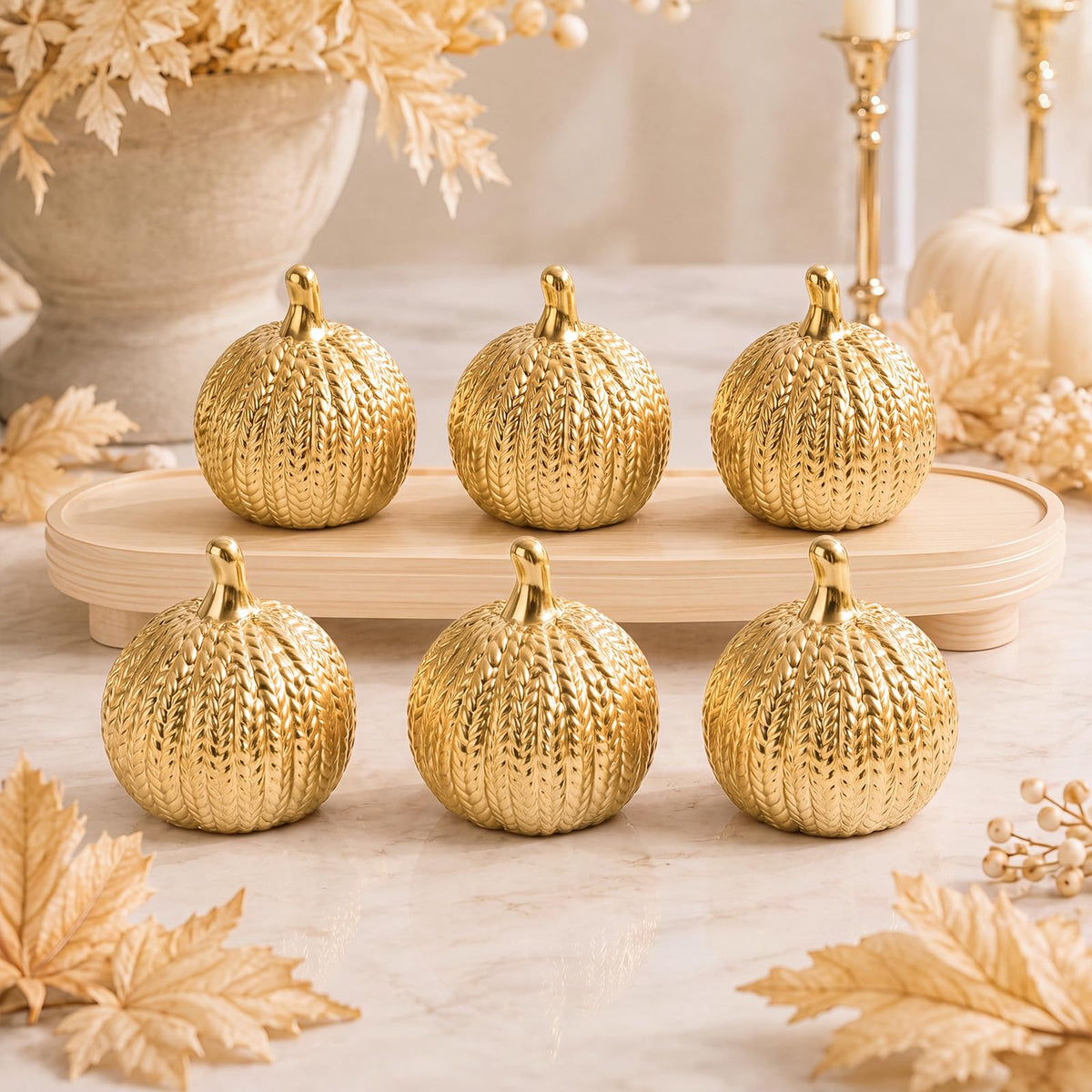 6 Pcs Gold Ceramic Pumpkin Fall Decoration for Table Centerpiece