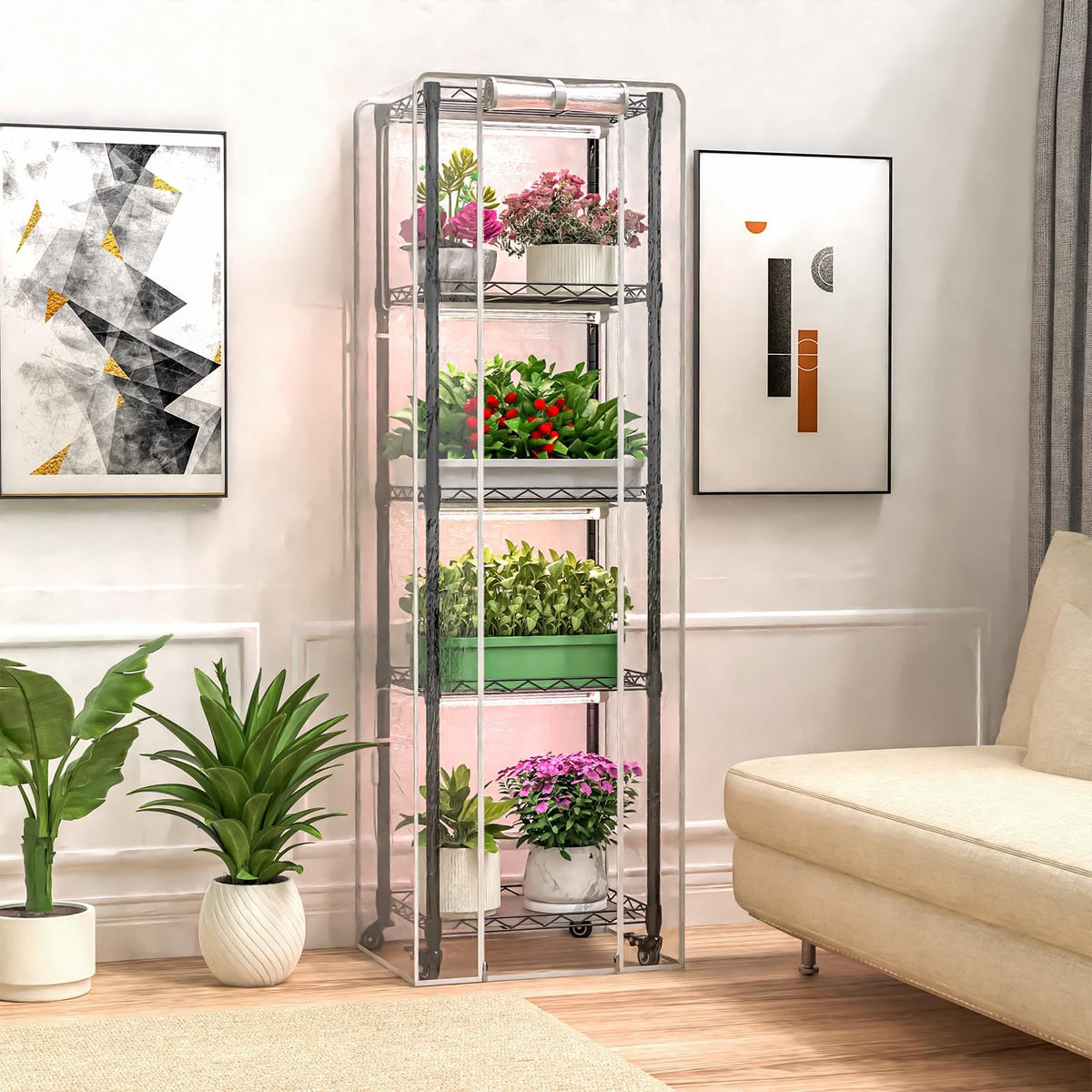 Indoor Greenhouse with Grow Lights 40W, 15.7" L×11.8" W×62.3" H