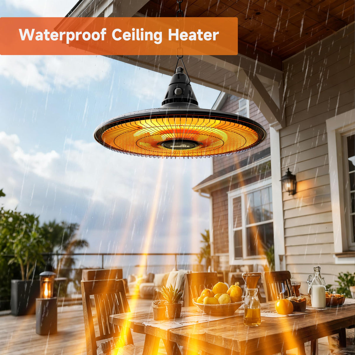 Hanging Heater, 1500W Outdoor Electric Patio Ceiling Heater with Remote Control, Infrared for Courtyard, Garage